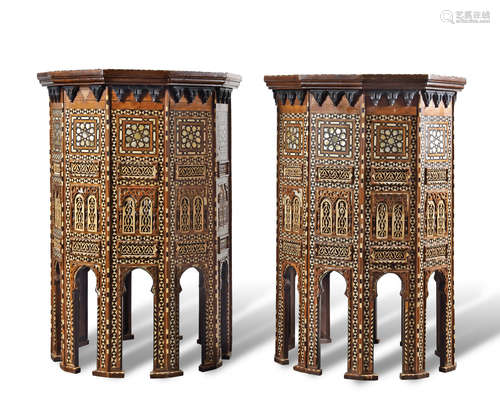 A PAIR OF LARGE AND IMPRESSIVE DECAGONAL OTTOMAN TABLES, SYRIA, 19TH CENTURY