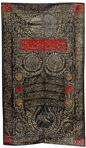 A METAL-THREAD EMBROIDERED SILK PANEL OF THE DOOR OF THE RA’ISIYAH MINARET, OTTOMAN, MAHMUD II (REI