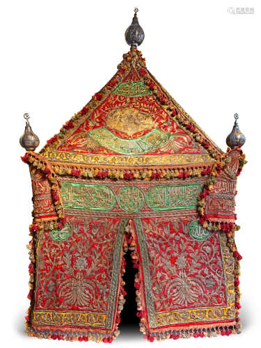 AN OTTOMAN METAL-THREAD EMBROIDERED MAHMAL COVER MADE BY ORDER OF SULTAN ABDULHAMID II, EGYPT, LATE