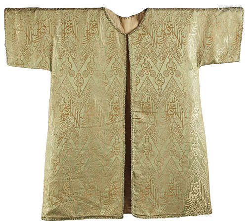 A SILK LAMPAS COVERING PANEL FORMED AS A KAFTAN, EGYPT OR TURKEY, 19TH CENTURY