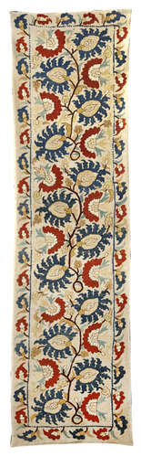 A SILK ON LINEN MIRROR COVER, OTTOMAN, 17TH CENTURY