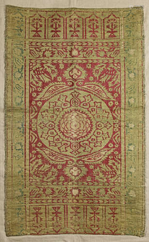 AN OTTOMAN VOIDED VELVET AND METAL-THREAD CUSHION COVER (YASTIK), BURSA, 15TH-16TH CENTURY