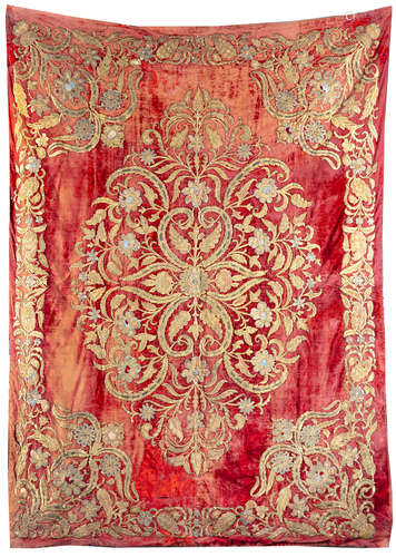 AN OTTOMAN SILK AND METAL-THREAD EMBROIDERED PANEL, TURKEY, 18TH CENTURY