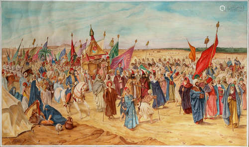 AN OTTOMAN PAINTING OF HAJJ CARAVAN, 20TH CENTURY