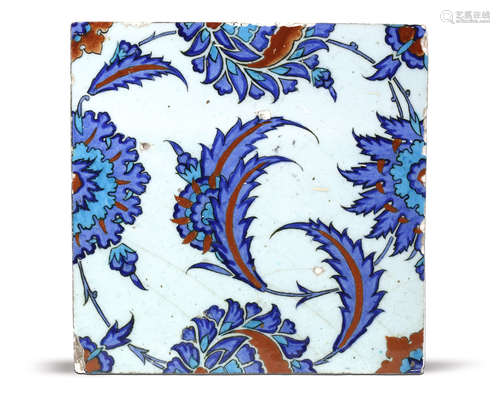 AN IZNIK POTTERY TILE, OTTOMAN, TURKEY, CIRCA 1580