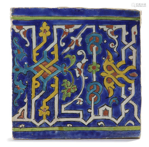 A TIMURID CUERDA SECA POTTERY TILE, CENTRAL ASIA, 14TH-15TH CENTURY