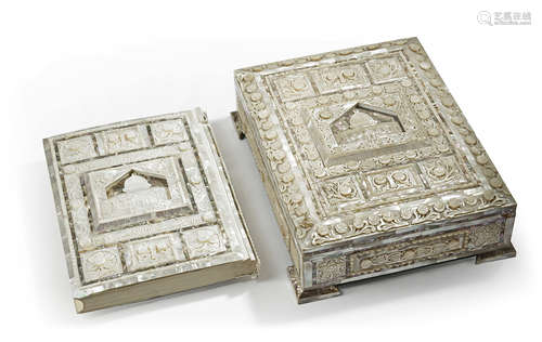 A LARGE MOTHER-OF-PEARL QURAN AND BOX, JERUSALEM, 20TH CENTURY