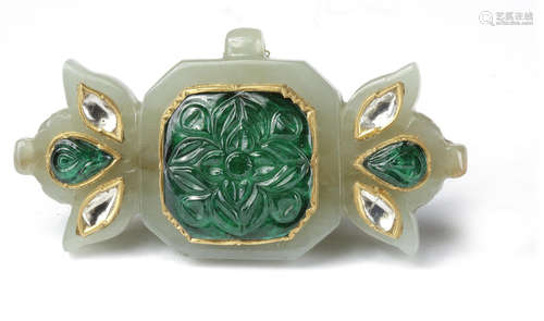 A MUGHAL JADE AND GEM SET PENDANT, INDIA, 19TH CENTURY