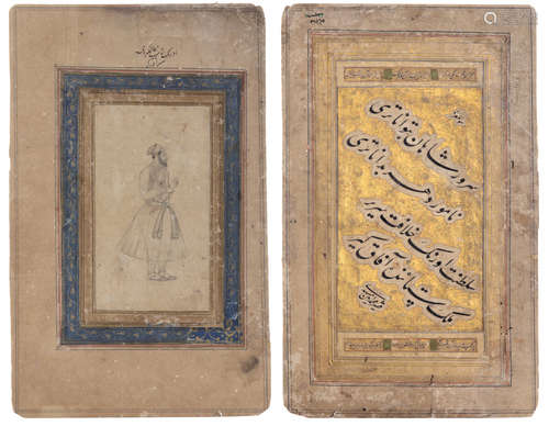 A PORTAIT OF AURANGZEB, (AKA ALAMGIR), THE REVERSE WITH A CALLIGRAPHIC QUATRAIN, INDIA, 17TH CENTURY