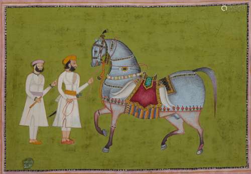 AN INDIAN MINIATURE DEPICTING TWO MEN AND A HORSE, INDIA, 18TH CENTURY
