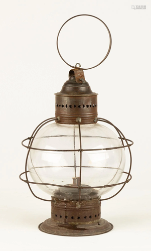 Whale Oil Onion Lantern with Blown Glass …