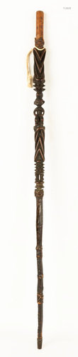 Figural Carved Wooden and Hide Staff