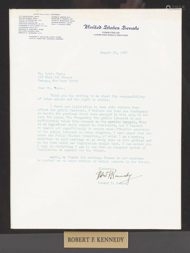 Letter Signed by Senator Robert F. Kenney