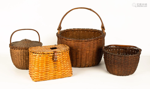 Group of Early Splint Baskets & Fishing Cr…