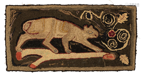 Hooked Rug with Cat