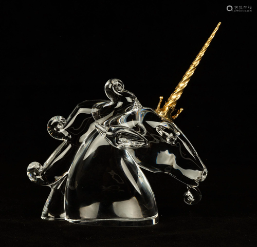 Steuben Unicorn with 18K Gold Horn