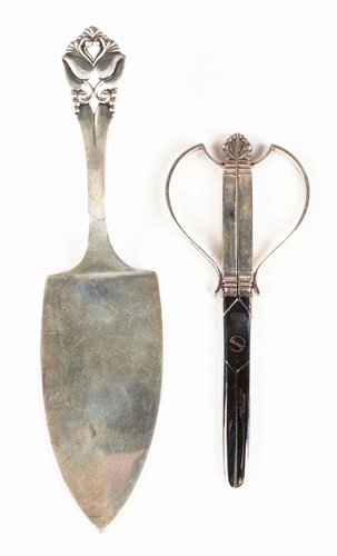 Danish Silver Server and Silver Grape Scissors