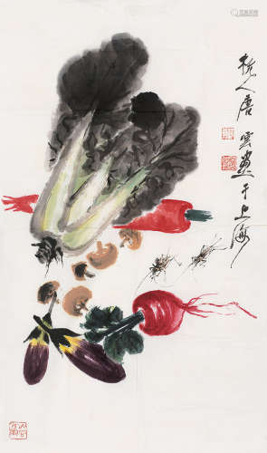 唐云 1910～1993 蔬果草虫图 镜片 纸本