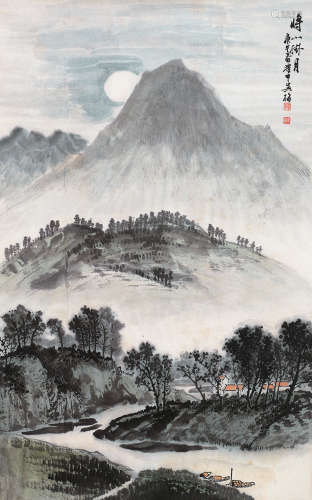 庚午（1930年）作 吴梅 1884～1939 将山挂月 镜片 纸本