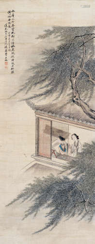 丙午（1846年）作 费丹旭 1802～1850 柳院梳妆 立轴 绢本