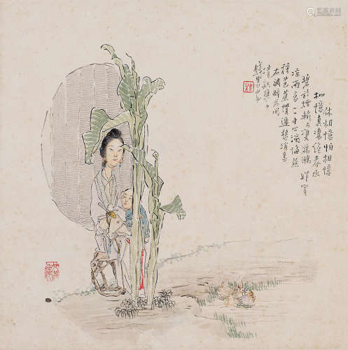 钱慧安 1833～1911 芭蕉仕女 镜片 纸本