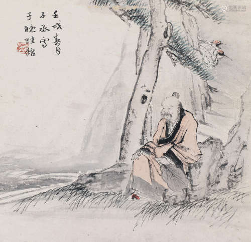 沈子丞 1904～1996 松林高士 立轴 纸本