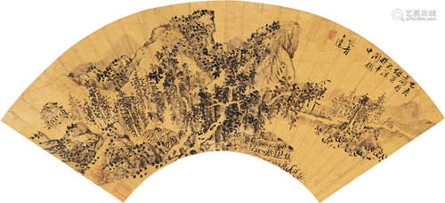 李士达 1550～1620 仿古山水 扇片 金笺