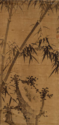 诸昇 1617～1691 竹石图 立轴 绢本