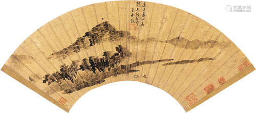 莫是龙 1537～1587 仿古山水 扇片 金笺