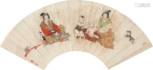 傅小石 1932～2016 婴戏 扇面 纸本