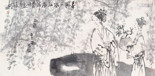 癸未（2003年）作 吴山明 B.1941 春风又绿江南岸 横批 纸本