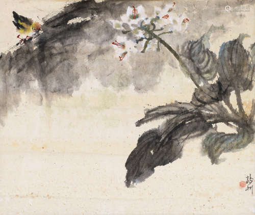 蔡鹤洲 1911～1971 玉兰小鸟 立轴 纸本