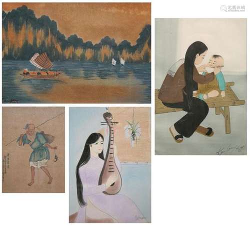 SET OF FOUR (4) PAINTINGS \nVietnam / Indochina / C…