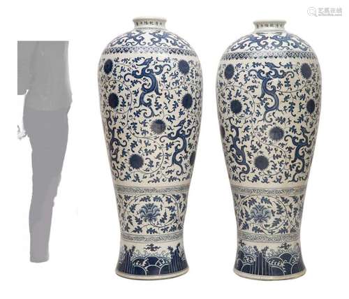 SUITE OF TWO (2) MONUMENTAL BLUE WHITE PORCELAIN D…