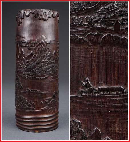 BAMBOO TUBULAR BRUSH POT, BITONG \nChina, 20th cent…