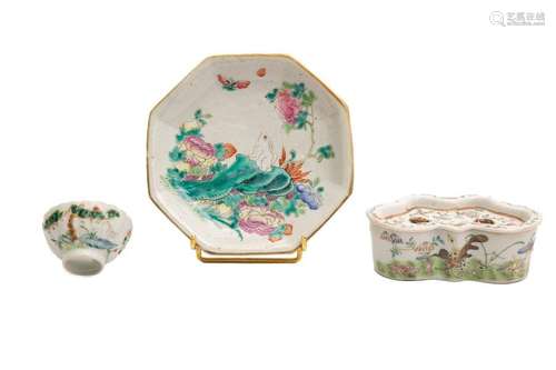 SET OF THREE (3) PORCELAIN WITH POLYCHROME ENAMEL …