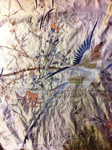 LARGE PANEL OF YELLOW SILK SATIN EMBROIDERY \nVietn…