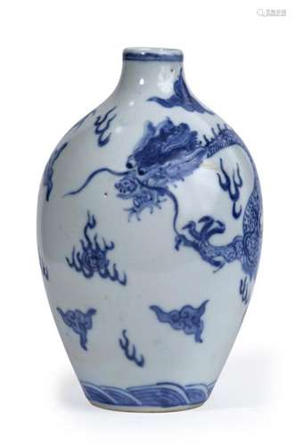 BLUE WHITE PORCELAIN OVOID VASE WITH DRAGON DECORA…