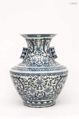 LARGE ARCHAIC BLUE WHITE PORCELAIN VASE, HU \nChina…