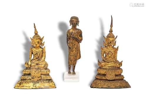 SET OF THREE (3) GOLD LACQUERED COPPER ALLOY BUDDH…