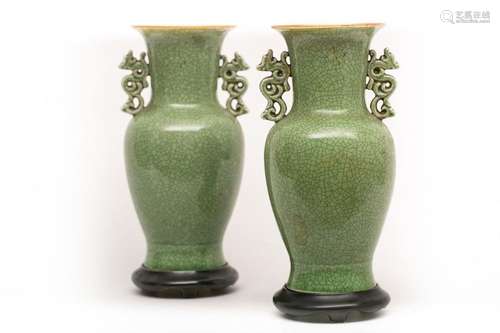 PAIR OF PORCELAIN VASES ENAMELLED \