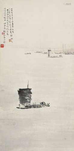 黎雄才 （1910-2001） 1944年作 江上行舟图 设色纸本立轴