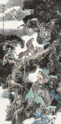 陈衍宁 （b.1945）  群猴图 设色纸本立轴