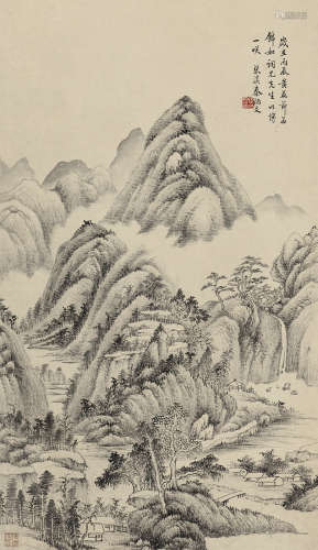 秦炳文 （1803-1873） 1856年作 溪村壑隐图 水墨纸本立轴