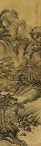 沈敦龢 （1866-1920）  摹郭河阳本松间高士图 设色绢本立轴
