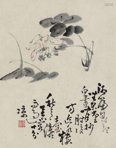 黄慎 （1687-1772）  唐人诗意花卉 设色纸本立轴