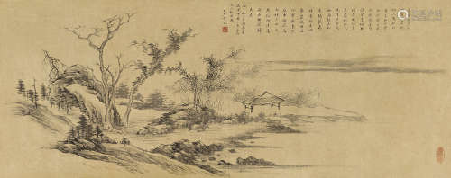胡义赞 （1831-1902） 1876年作 临倪云林山水图 水墨纸本横幅
