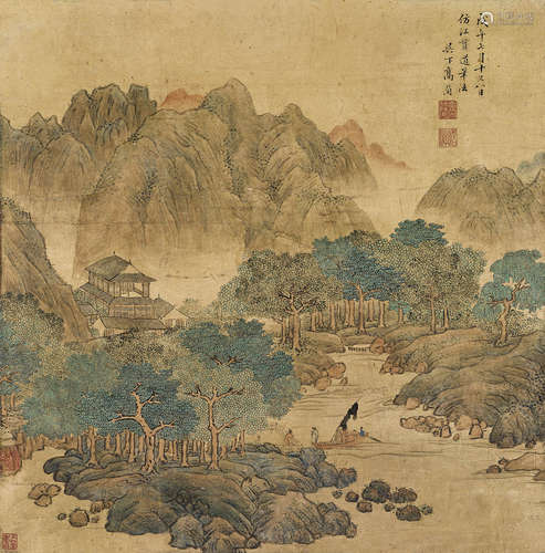 高简 （1634-1707） 1678年作 山水 设色纸本镜心