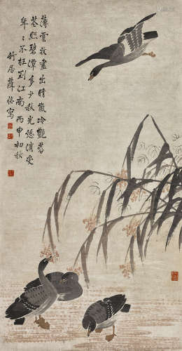 薛怀 （1717-1804） 1776年作 芦雁图 设色纸本立轴