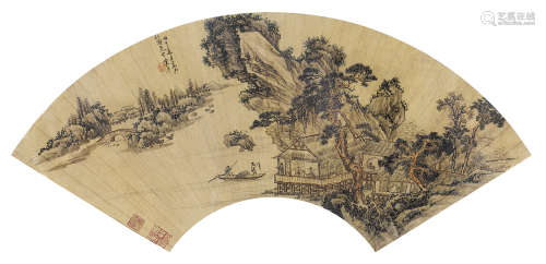 陈卓 （1634-?） 1666年作 钓罢归来 泥金扇面